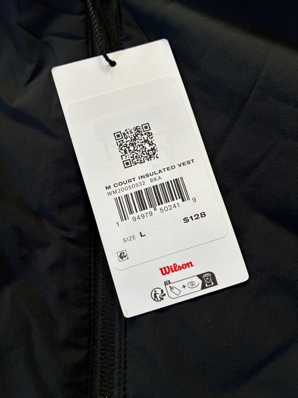Wilson Black Full-Zip Quilted Vest with Logo men’s large - Picture 3 of 6